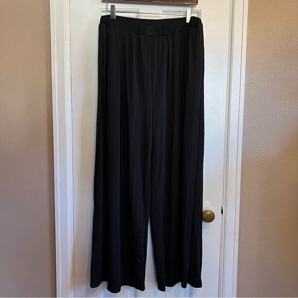 Black CIDER Solid Elastic Waist Pocket Wide Leg Pants Curve & Plus 1X - Picture 6 of 9
